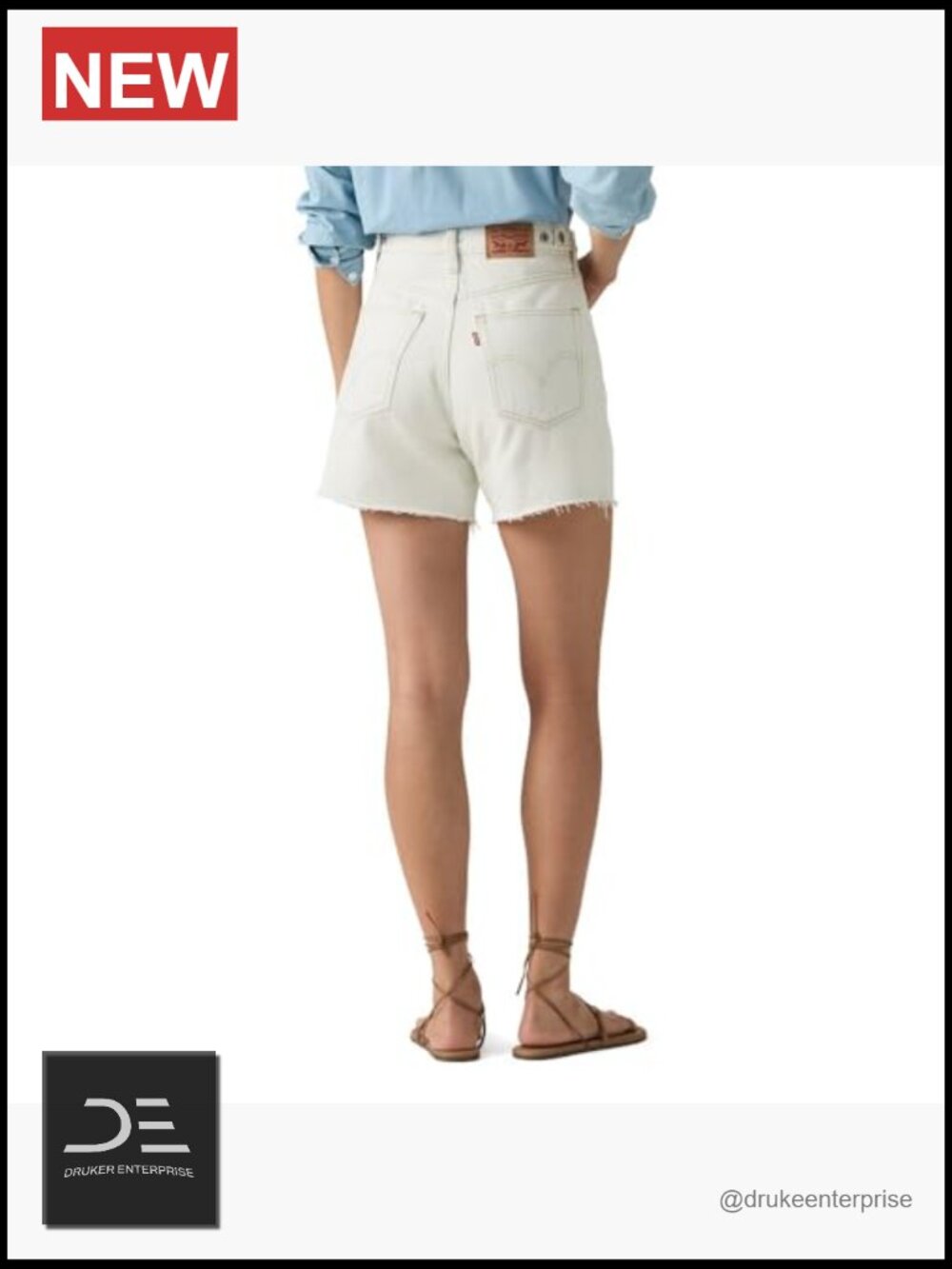 High Rise Denim Shorts with Cinchable Waist - Long Length - Picture 2 of 3